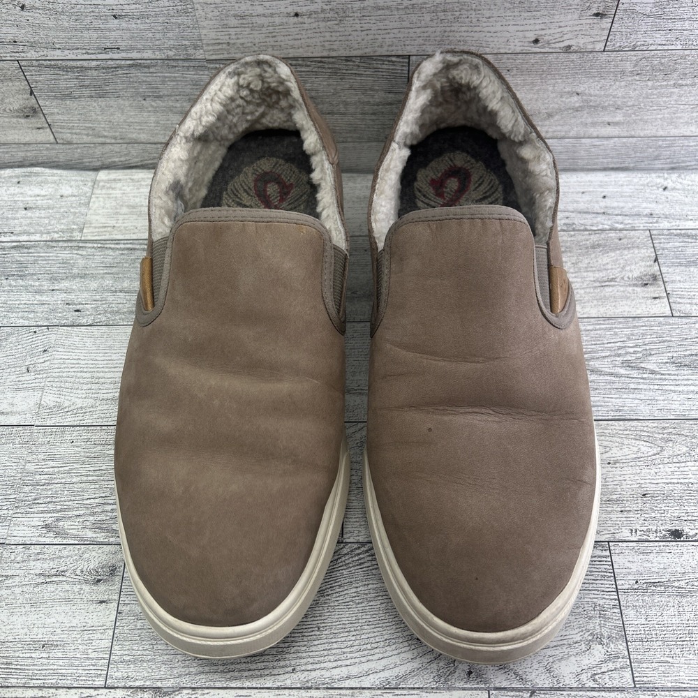 OluKai‎ Pehuea Heu Sheep Fur Lined Loafers Women's 9 Beige Leather Slip On Shoes